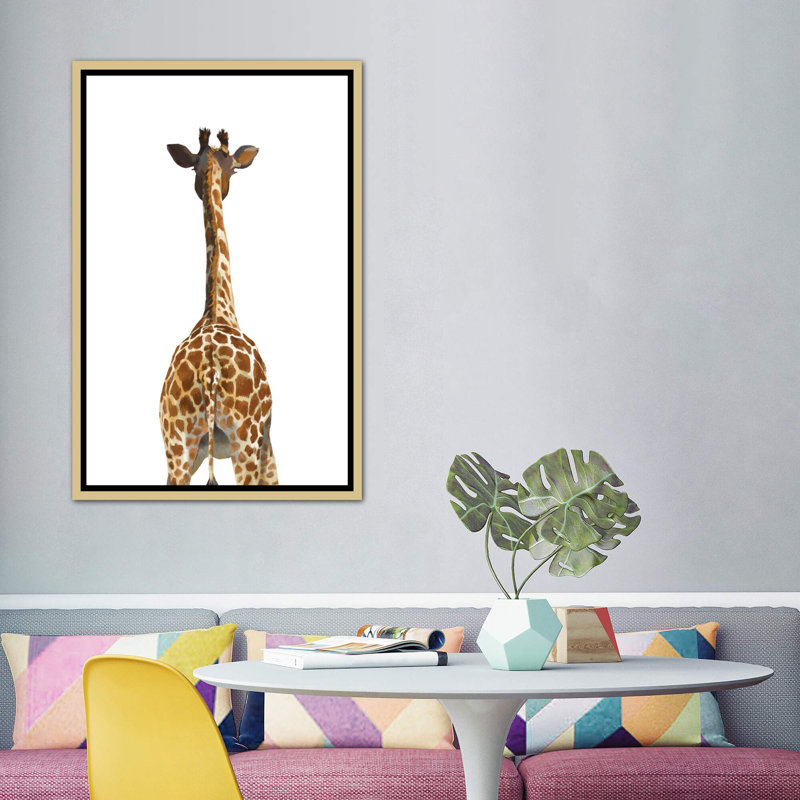 Art girafe bout à bout, H 60 po x l 40po x P 1,5 po, Toile encadrée d'or