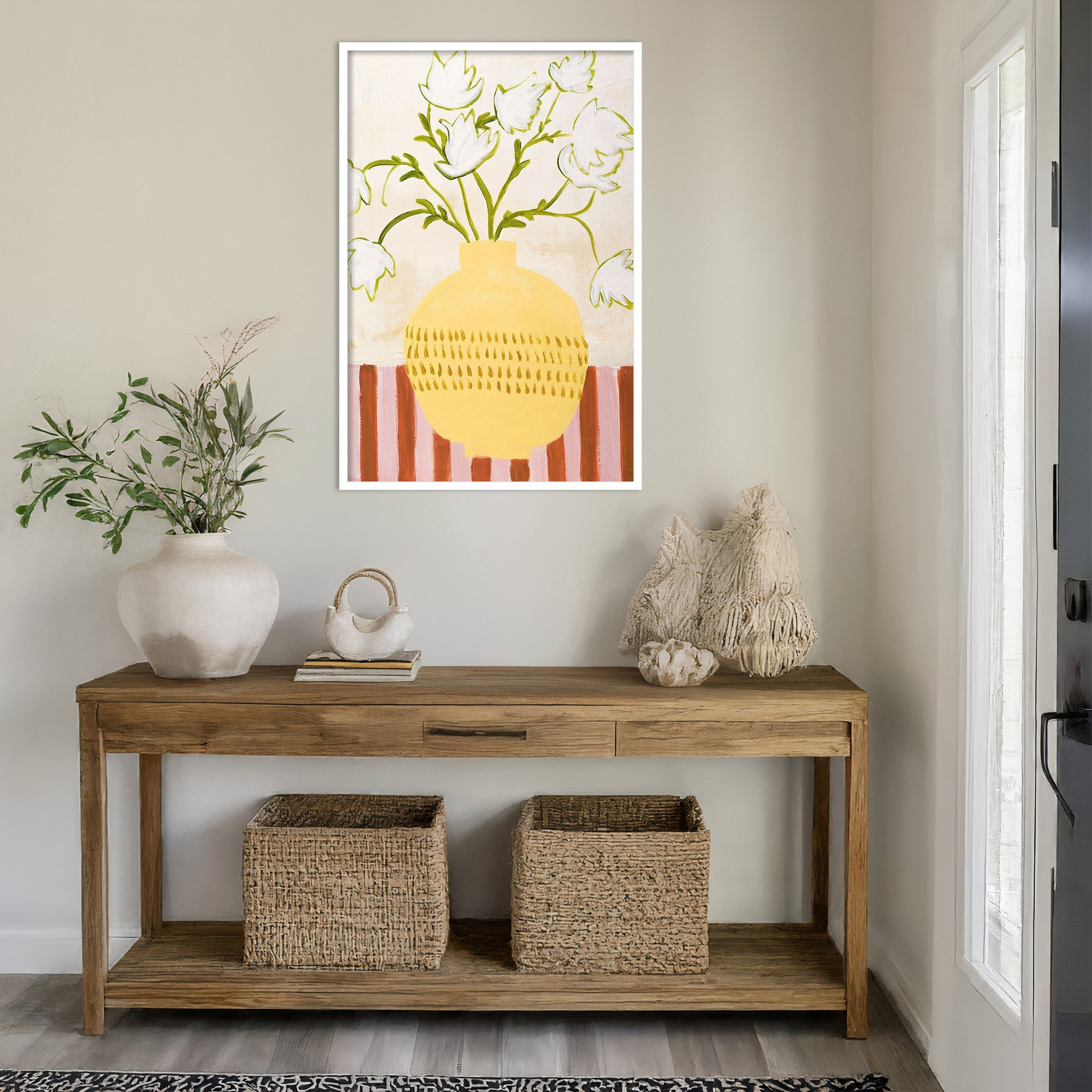 Yellow Vase by Design Fabrikken Wood Framed Wall Art Print, 41" H x 28" W, White