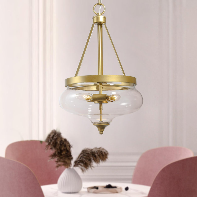 Kewaunee 3 - Light Drum Urn Kitchen Island Pendant Light with Glass Shade, Gold