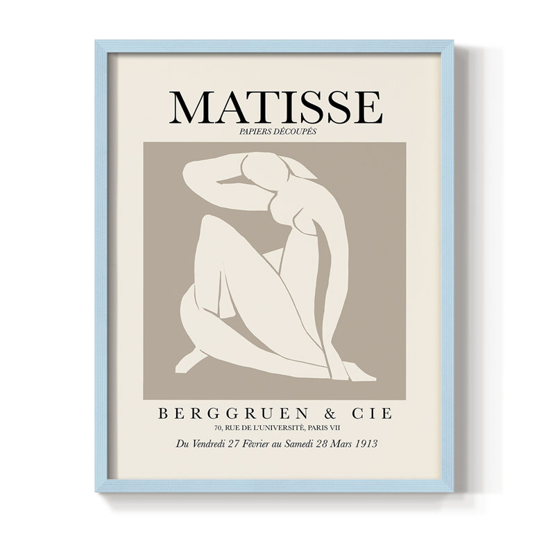 Matisse XCV, reproduction encadrée - bois massif, Cadre simple bleu, H 10 po x l 8 po