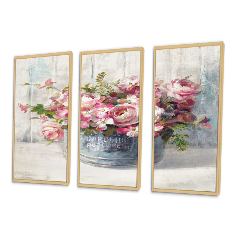 Maison des fleurs III - ensemble d'art mural sur toile encadré maison de campagne