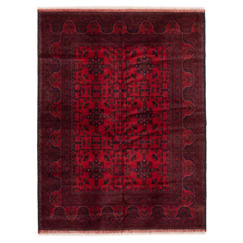 Tapis rouge en laine noué à la main de conception unique 3 pi 6 po x 6 pi 9 po New Age