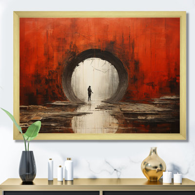 Tunnel abstrait en béton rouge, impression sur toile