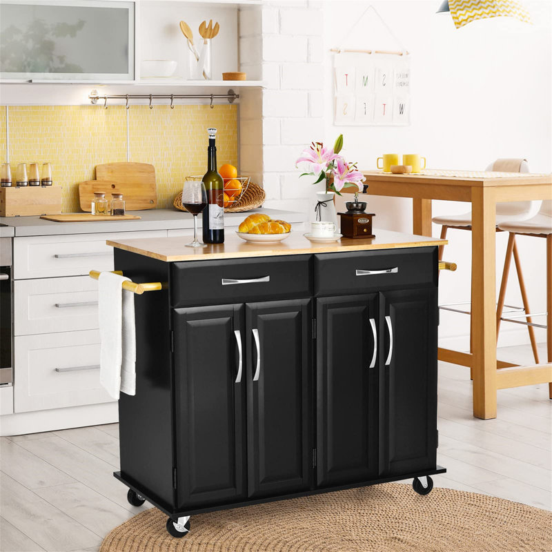Aneta 106 cm W Kitchen Cart with, Black