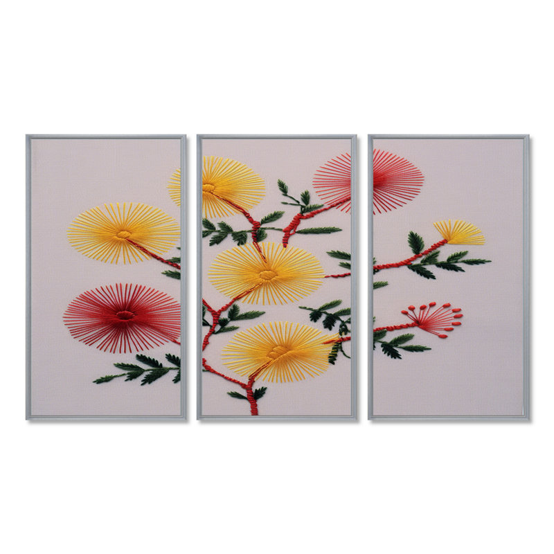 Bonneau - ensemble d'art mural coquelicot, Encadrement argenté, H 32 po x l 48 po x P 1 po