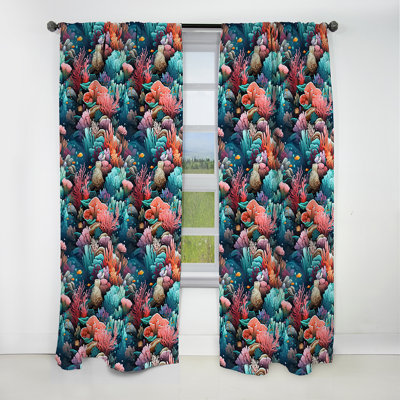 Coral Reef Tropical Pattern - Floral Curtain - Blackout Floral Curtain - 1 Panels