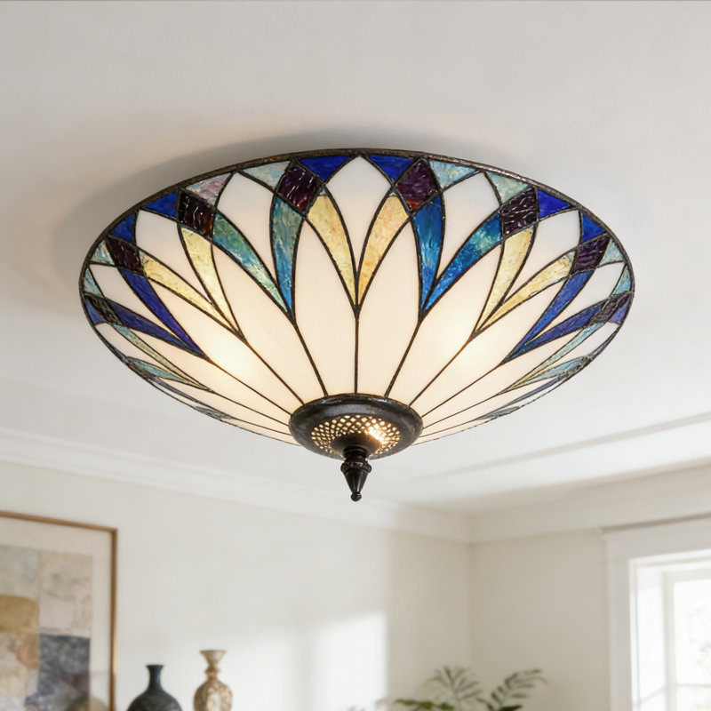 18" Tiffany Stained Glass Flush Mount Dimmable