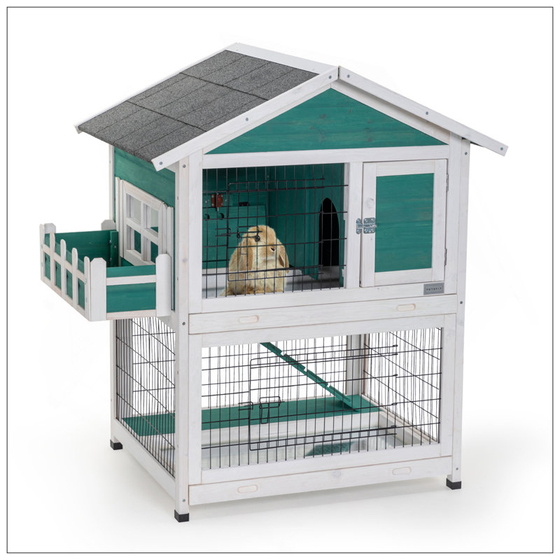 2-Storey Wooden Rabbit Hutch With Waterproof Roof And Pull-Out Tray For Easy Cleaning, Spacious And Durable Pet Cage