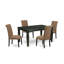 Ensemble de table de salle à manger 5 pièces comprenant une table de cuisine rectangulaire avec rallonge papillon et 4 chaises Parson en tissu de lin beige clair, 42 x 84 po, lin blanc-415812048-415812049