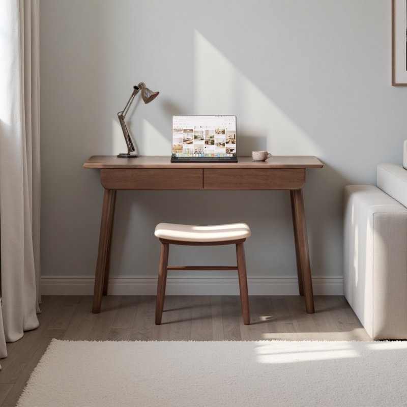 Petit bureau d'étude rétro en bois massif de couleur noyer, H 29,52 po x l 47,24 po x P 23,62 po