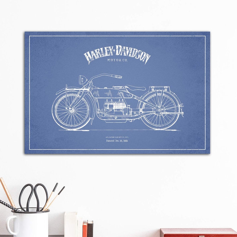 Harley Harley-Davidson Motorcycles (Light Blue) I by Aged Pixel - Print on Canvas, 20.32 cm H x 30.48 cm W, Wrapped Canvas