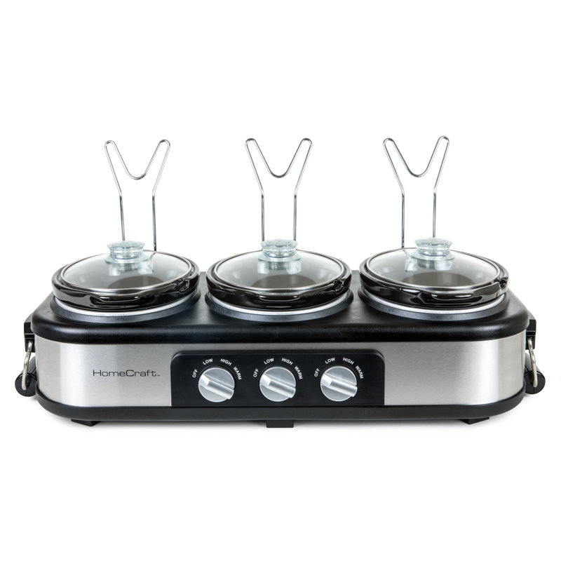 Buffet à mijoteuse ovale en acier inoxydable à 3 stations de 1,5 pintes, avec couvercle et repose-cuillère, contrôle de la chaleur réglable, idéal pour les fêtes, les fêtes et les familles.
