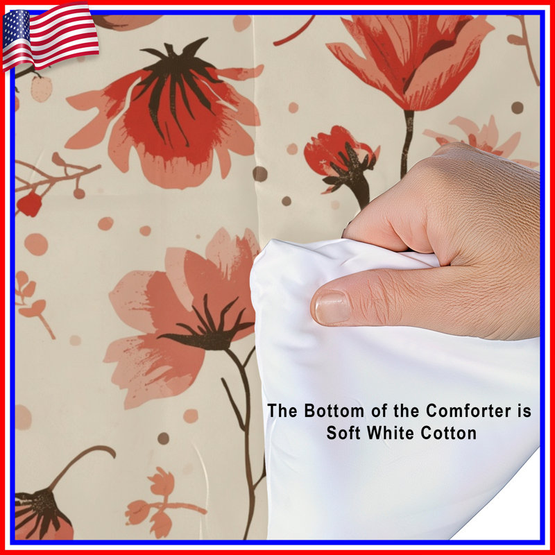 Red Floral Pattern Comforter, Twin
