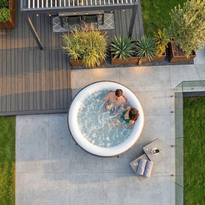 WAVE 3 Person Round Inflatable Hot Tub, Brown Rattan