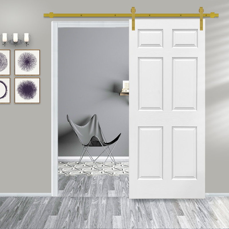 Porte de grange à panneaux et bois, 30 po x 80 po, Blanc / noir