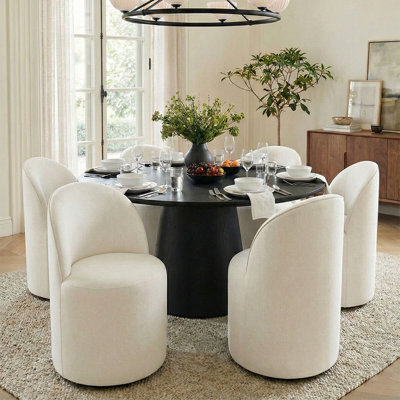 6 - Person Dining Table Sets With Round Table & 6 Upholstered Fabric Chairs