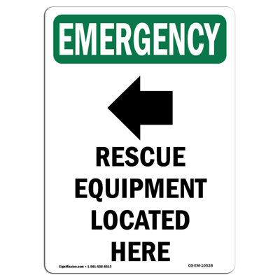 Rescue Equipment Located Here With Symbol Aluminum Sign 12 x 18