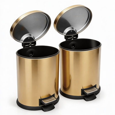 2-Piece 5L Stainless Steel Oval Trash Can Set – Dual Waste Bins for Kitchen & Bathroom with Odor-Resistant, Easy-Clean Gold Finish