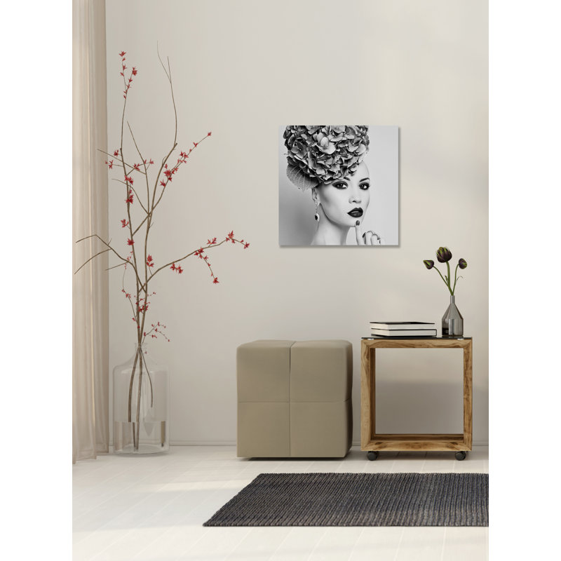 Woman with Flower Hat Graphic Art Print, 80 cm H x 80 cm W