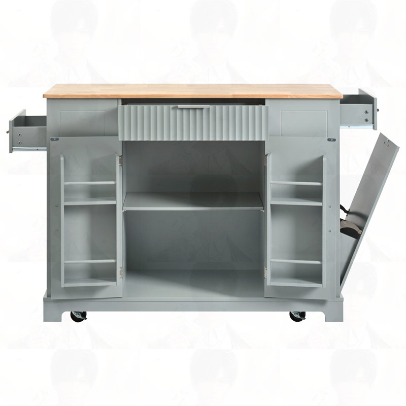 Rolling Kitchen Islands on 5 Wheels with 3 Drawer, 3 Open Side Racks, Gray/Blue
