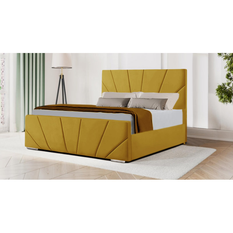 Damion Upholstered Bed, Double (4'6), Yellow Mustard