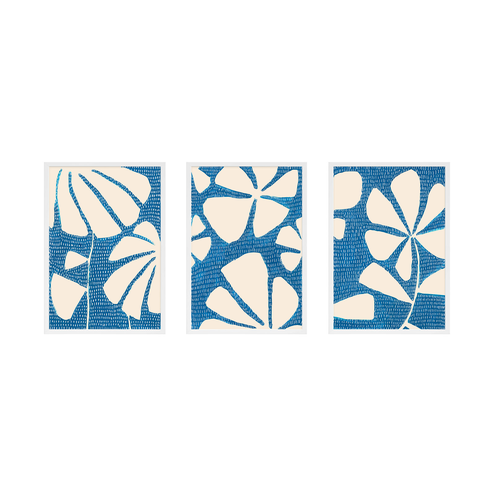 Ceramic Blue 3-6. Set of 3 by Andrea Stokes - Framed Wall Art, White Picture Framed Paper, 30" H x 21" W