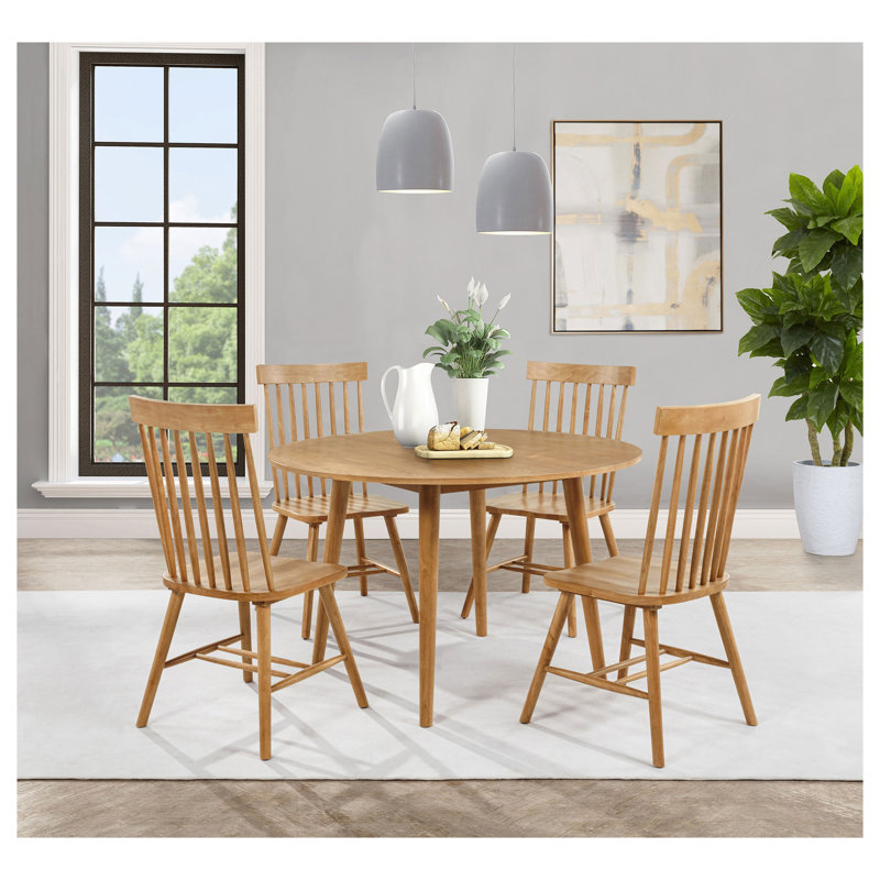 Table de salle à manger ronde Calloway 48 po (122 cm) en bois d'hévéa massif brun, table de cuisine pour 4 personnes, bureau autoportant de style transitionnel