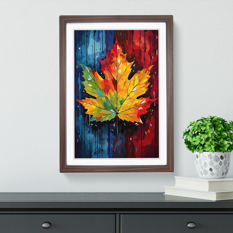 Leaf Pop No.3 - Single Picture Frame Print on Wood, 64cm H x 46cm W x 2cm D, Walnut