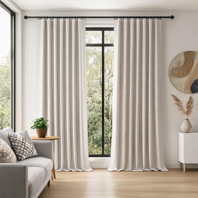 2 Panels Boho Flax Linen Textured Curtains, Farmhouse Thermal Darkening Noise Reducing Drapes for Living Room, Hook & Ring Included, 50"x 96"