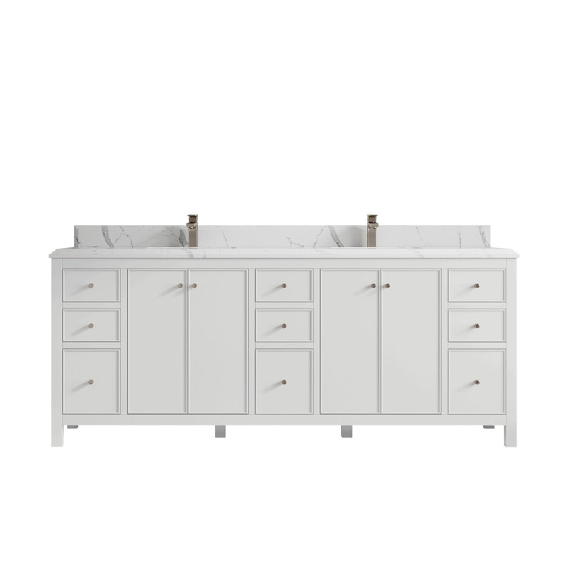 Meuble-lavabo de 84 po avec plateau en quartz Bronya