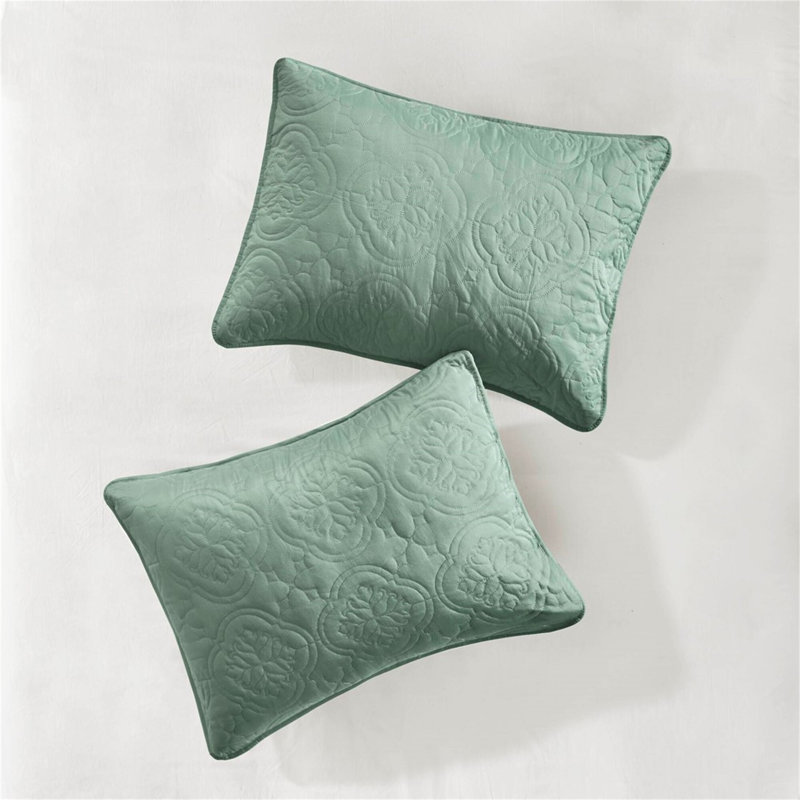 3 Piece Reversible Bedspread Set Seafoam, California King Coverlet + 2 Shams