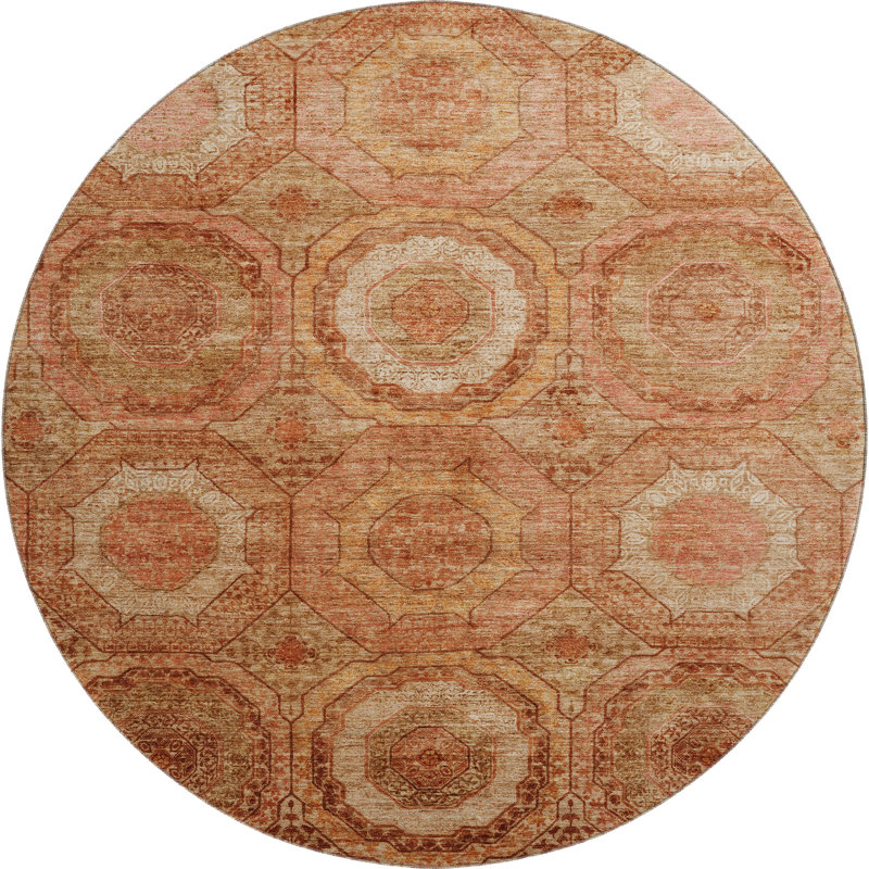 Premium Machine Washable Mayfield AMF2050 Panel Rug, Terracotta, 8' Round