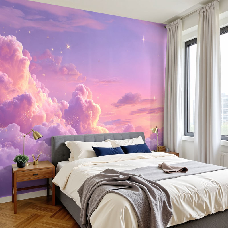Papier peint adhésif de style bohème Boho Clouds, L 144 po x l 100 po