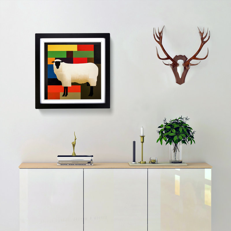 Sheep Suprematism - Single Picture Frame Print on Wood, Black