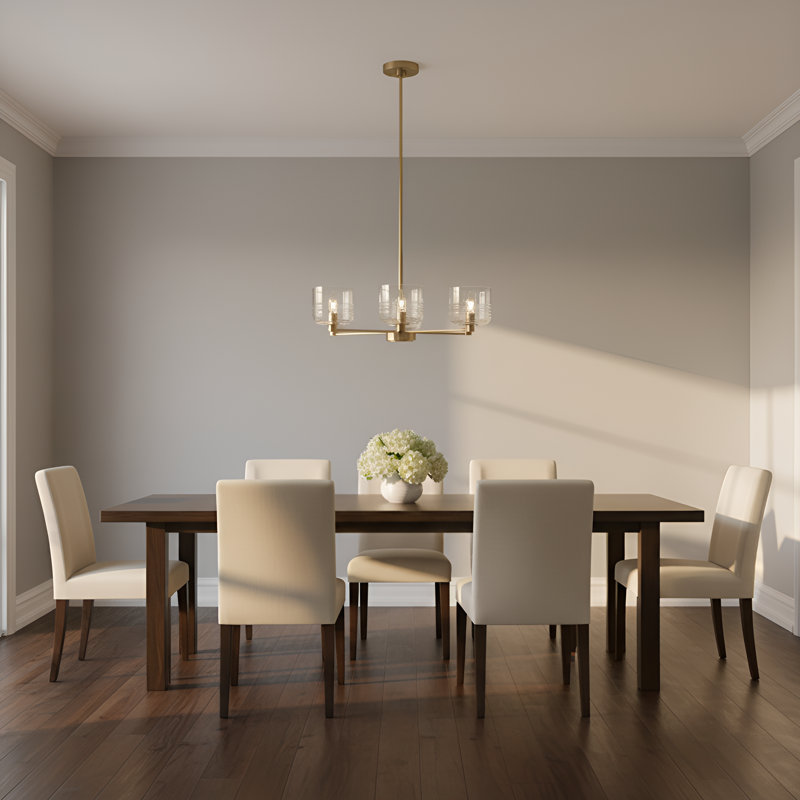 Lustre de salle à manger Lochdale avec abat-jour côtelé transparent, H 10,25 po x l 24 po x P 24 po, Laiton satiné