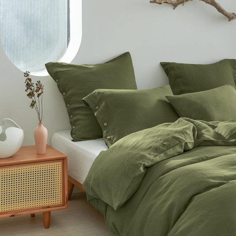 Housse de couvre-oreiller 100% lin lavé 100% euro, ensemble de 2 26 po x 26 po, Vert olive