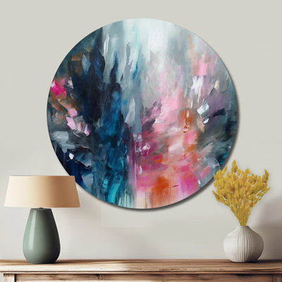 Blue And Pink Explosion Abstract - Abstract Round Metal Art