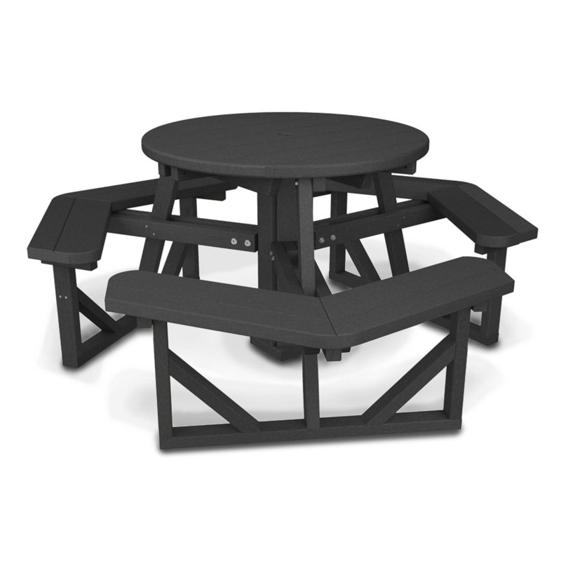 POLYWOOD Park 36" Round Picnic Table, Slate Gray