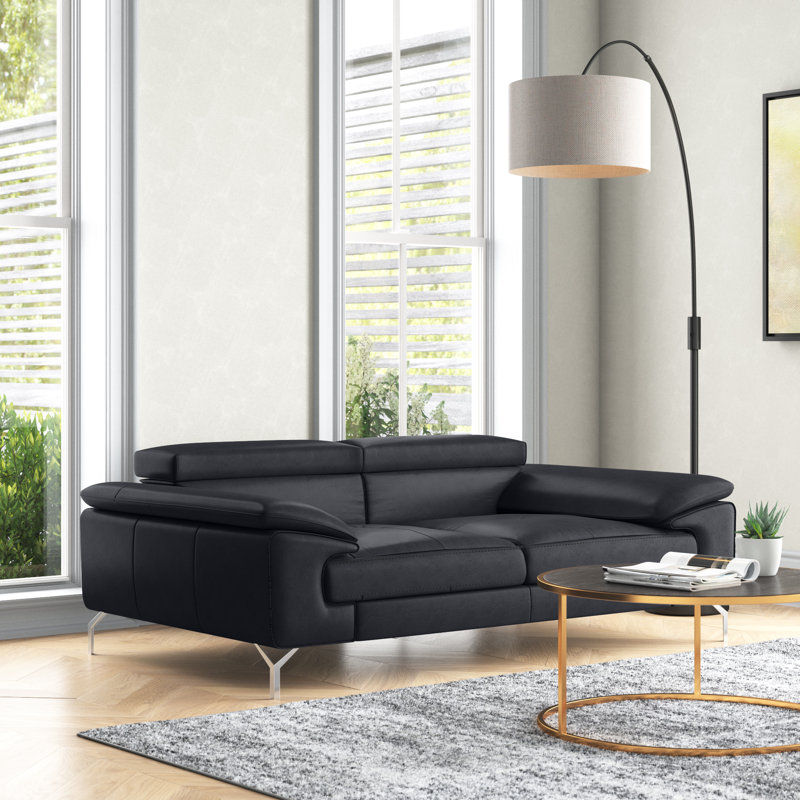 Laurenard 73" Genuine Leather Pillow Top Arm Sofa, Gray Genuine Leather, 28" H x 77" W x 42" D