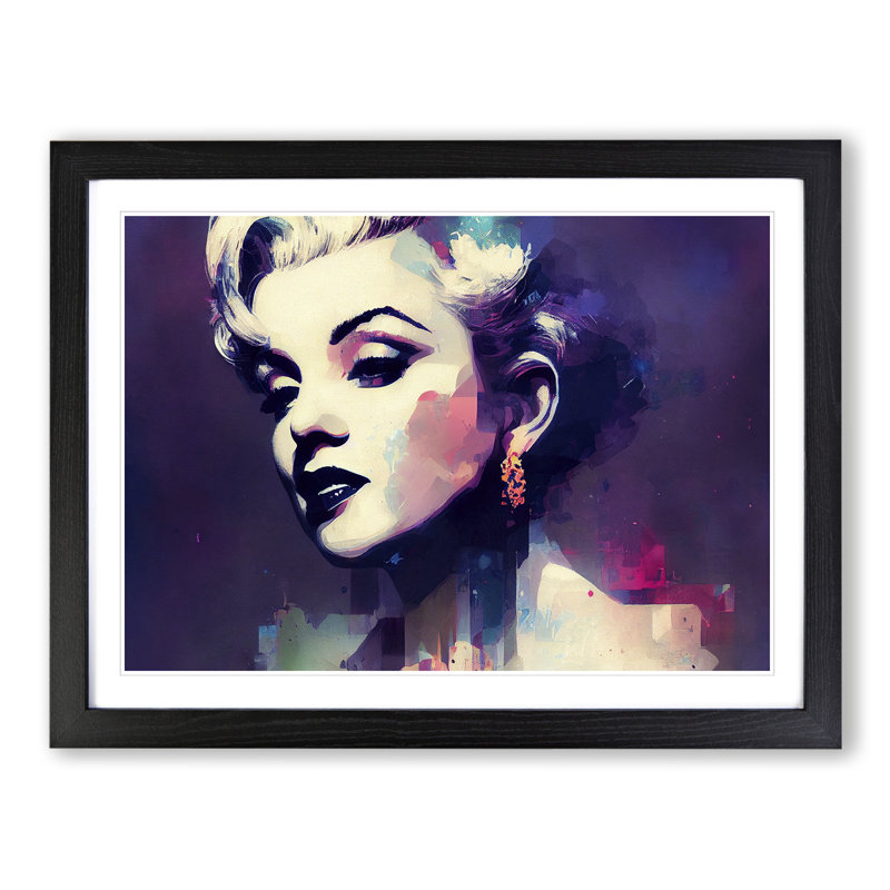 XH1022-6814X Pastel Marilyn Monroe Abstract - Picture Frame Print, Black, 46cm H x 64cm W x 2cm D