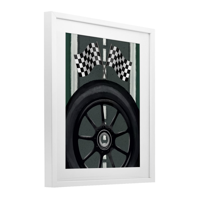 «Racetrack Flags & Tire», reproduction encadrée sous verre, conception de Jennifer Stith, H 16 po x l 13 po