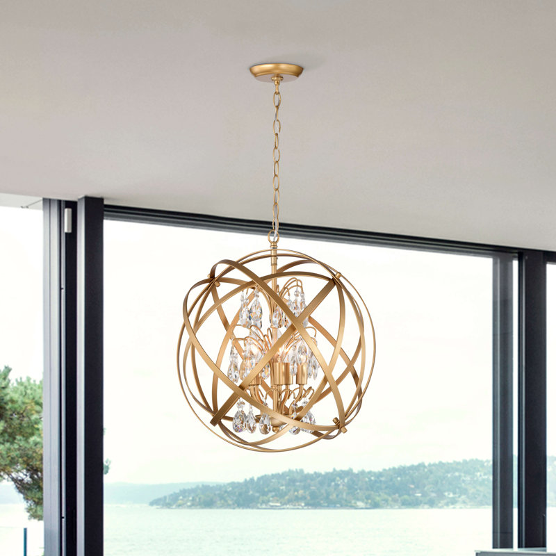 Quon 18.9" W 5-Light Crystal Orb Chandelier , Gold, 5 Lights