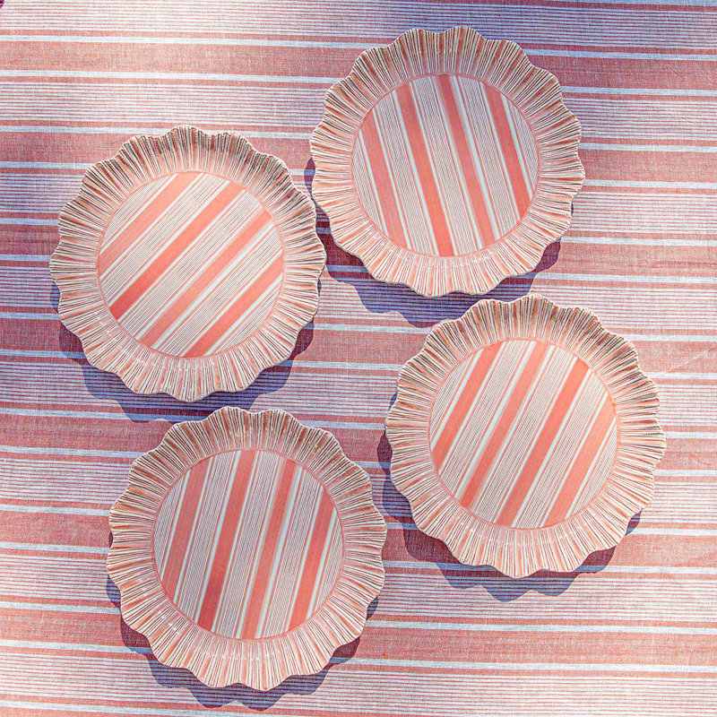 Cabana Stripe Melamine Dinner Plates, Coral