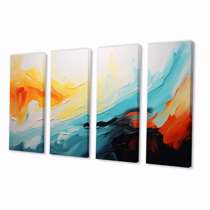 «Colorful Abstract Expression V», art abstrait 4 pièces, H 28 po x l 48 po