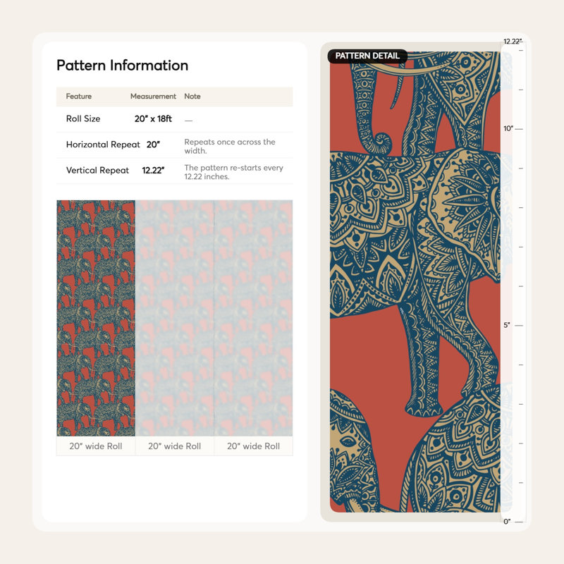 Éléphants, papier peint décoratif géométrique bohémien