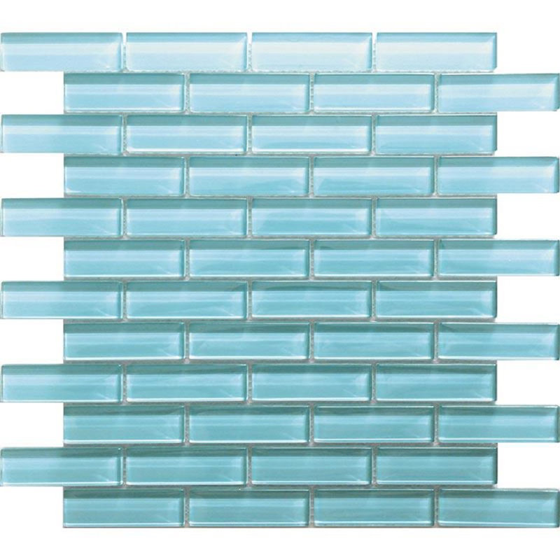 11.9"X 11.9" Polished Glass Brick Tile, Light Blue