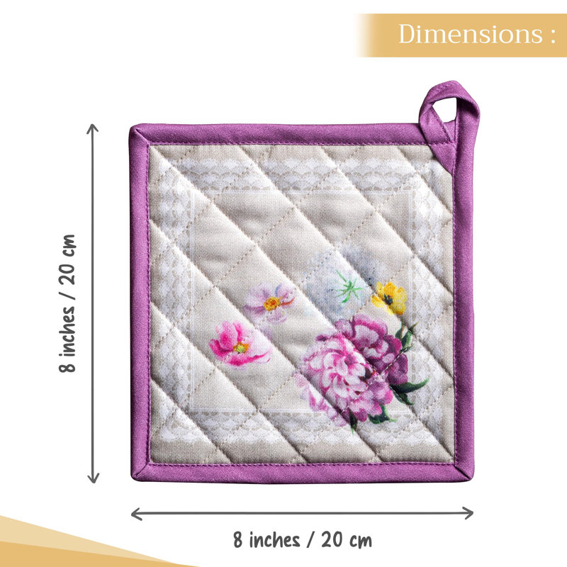 Maniques 100% coton résistantes à la chaleur de 8 po x 8 po avec porte-casseroles Maison d 'Hermine manipulant des décorations de la Saint-Valentin manipulant des casseroles chaudes printemps / été (paquet de 1, Pivoine)