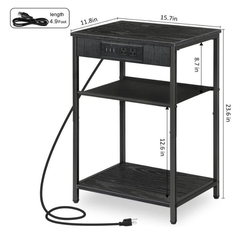 Ensemble de tables de bout Emborough avec rangement et prises intégrées, Noir