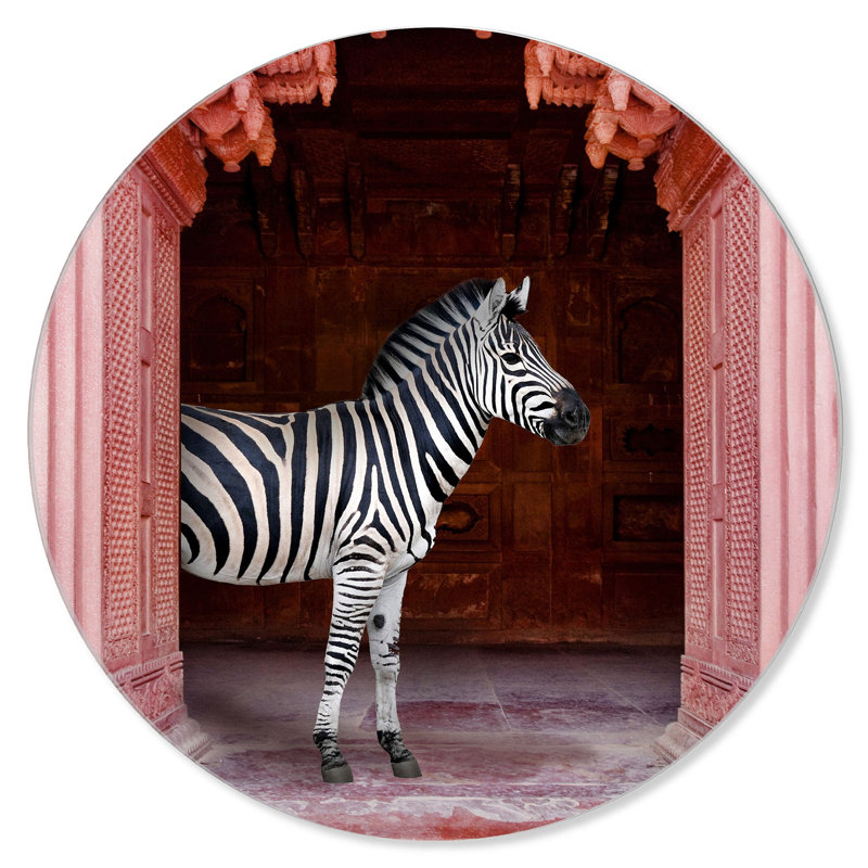 Zebras Apartment is Coral Pink Round Acrylic Art by Oliver Gal, 24" H x 24" W