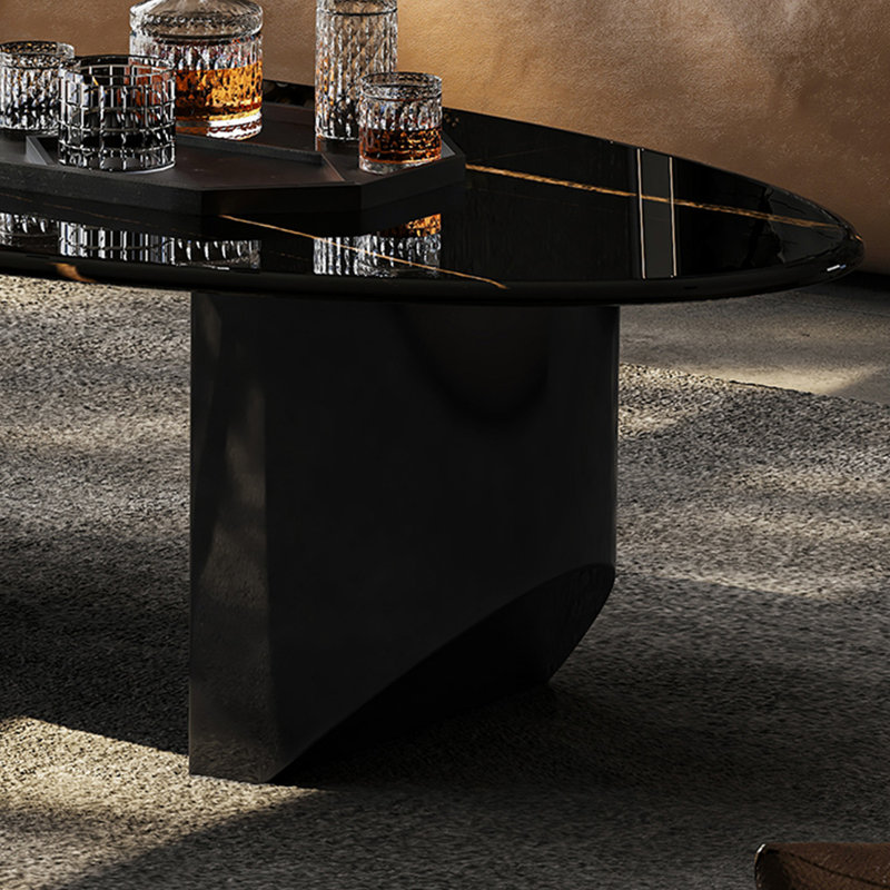 Light luxury oval marble coffee table, 15.7" H x 55.1" L x 31.5" W